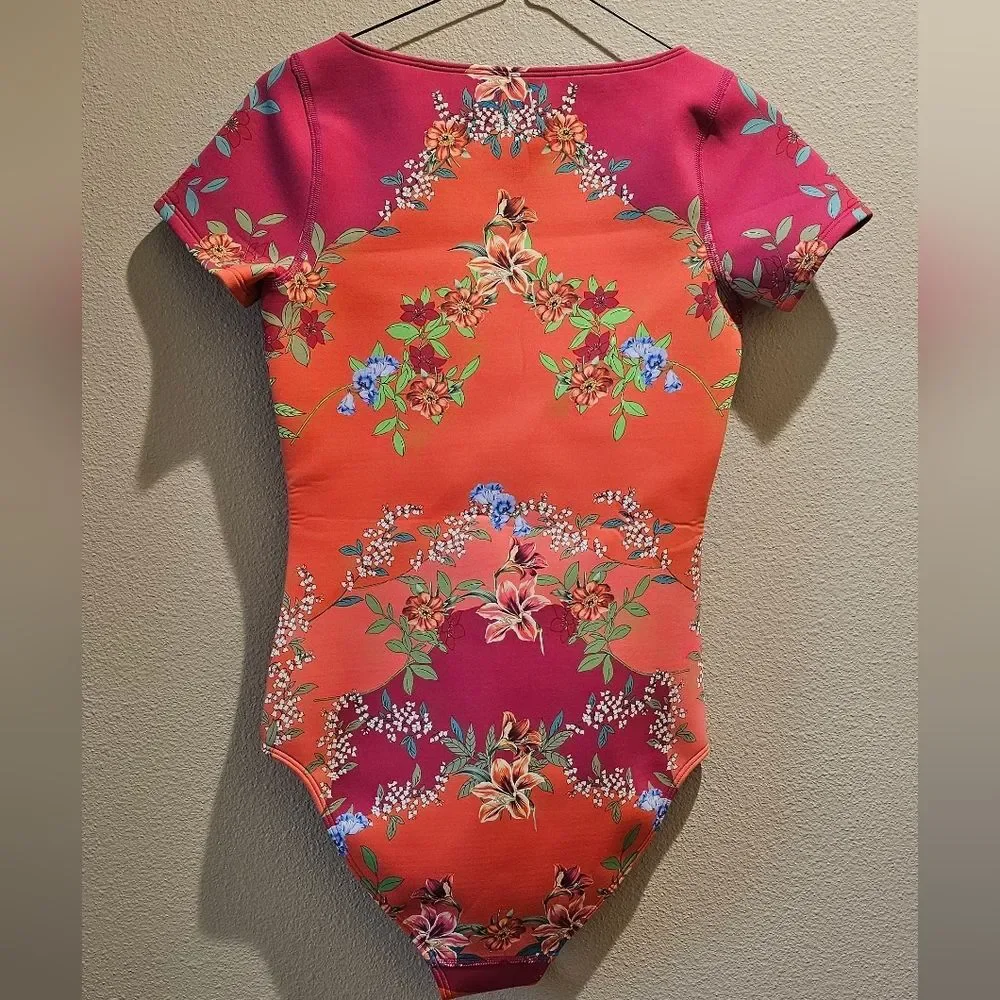 NWOT Johnny Was Wave Surf One Piece Swimsuit Pink Orange Size XS